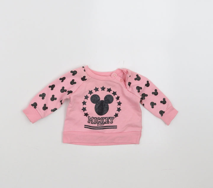 Disney Girls Pink Pullover Jumper Size 0-3 Months - mickey mouse