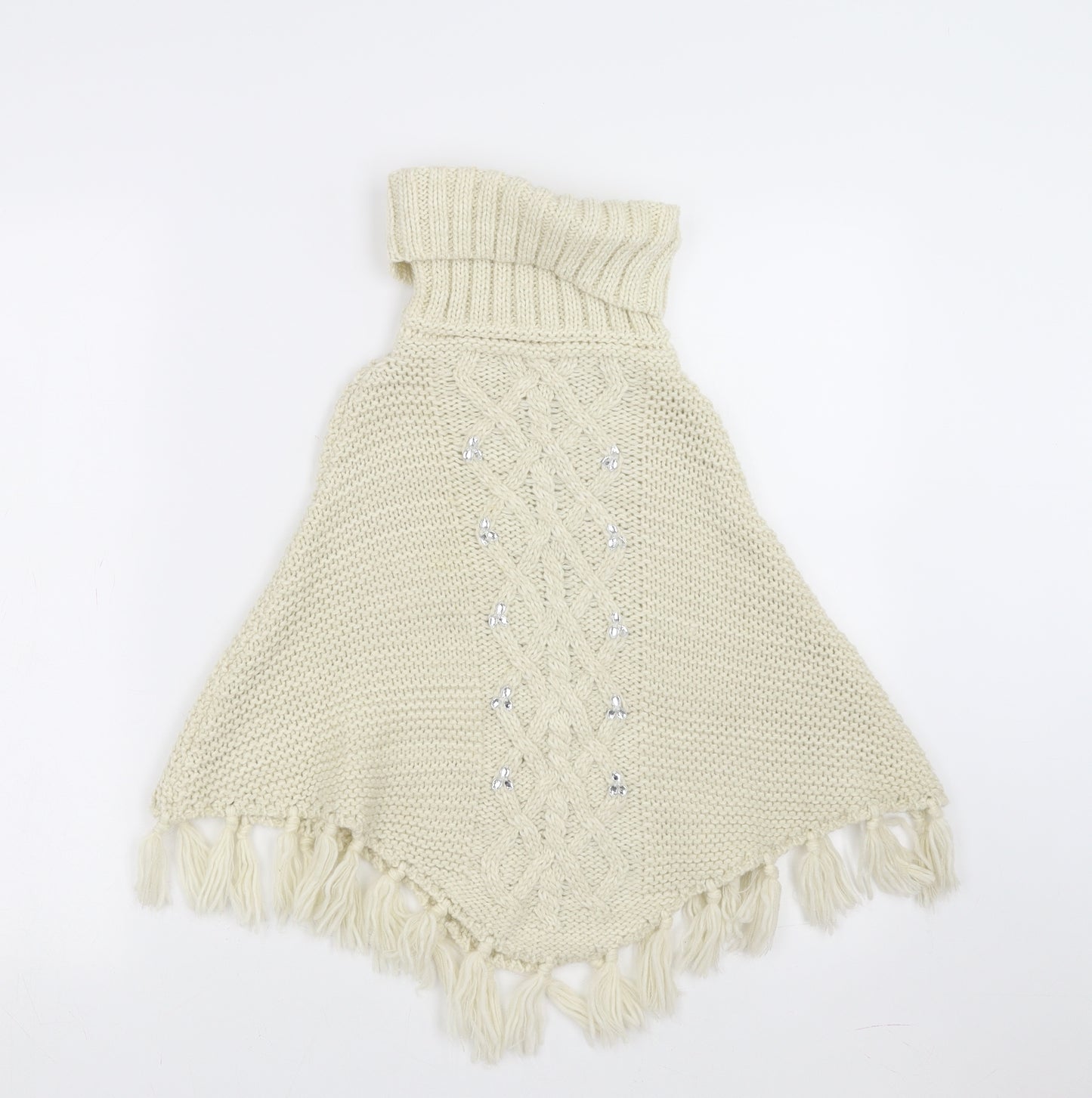 Preworn Girls Beige   Cape Jumper One Size  - beaded