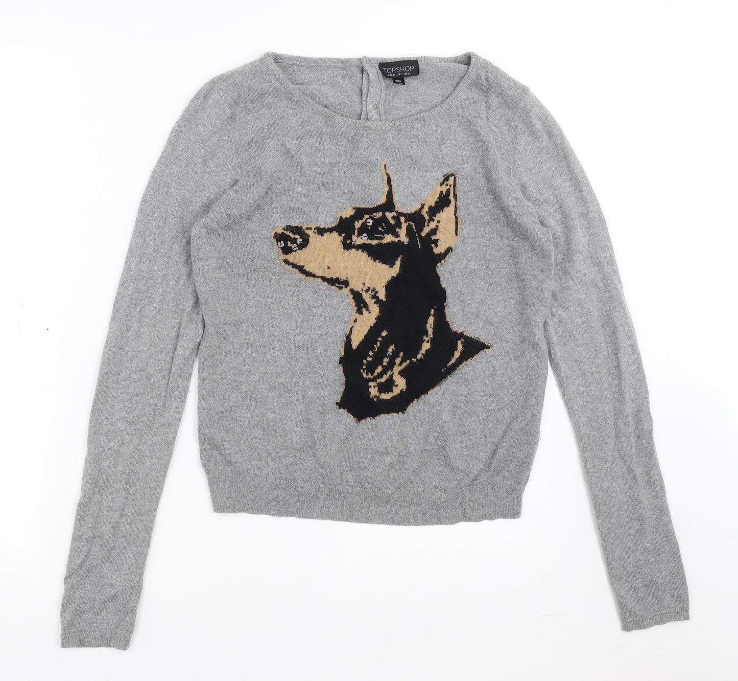 Topshop Womens Grey   Pullover Jumper Size 6  - dog