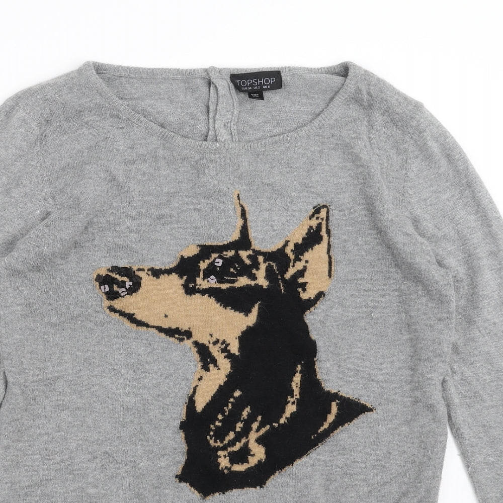 Topshop Womens Grey   Pullover Jumper Size 6  - dog