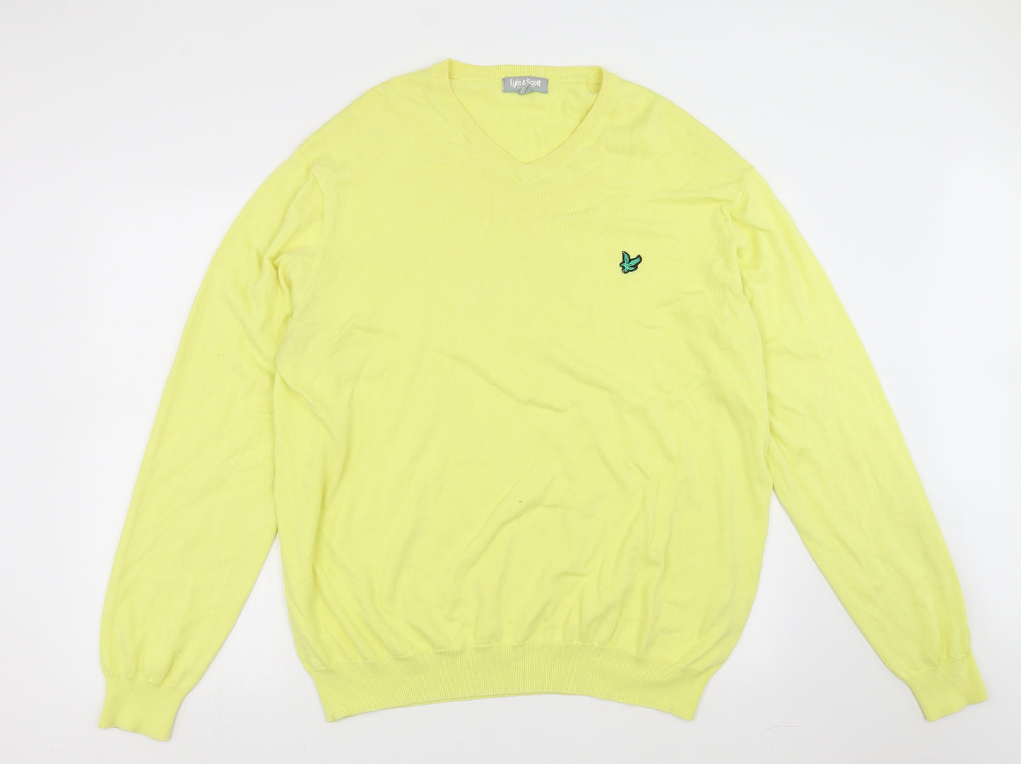 Lyle & Scott Mens Yellow  Knit Pullover Jumper Size 2XL
