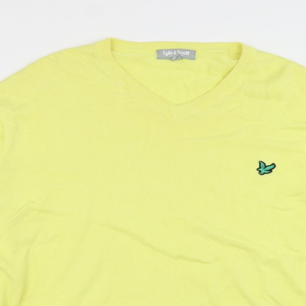 Lyle & Scott Mens Yellow  Knit Pullover Jumper Size 2XL