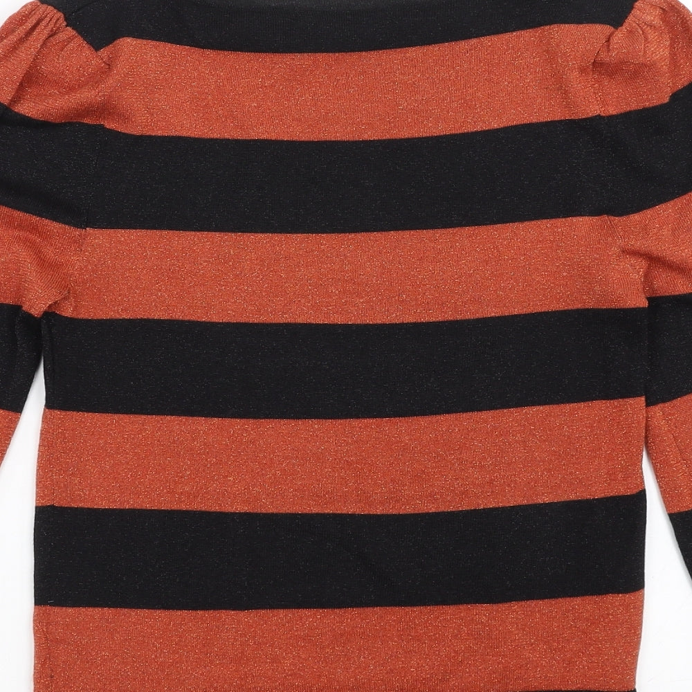 Primark Womens Orange Striped  Pullover Jumper Size 10  - glittery