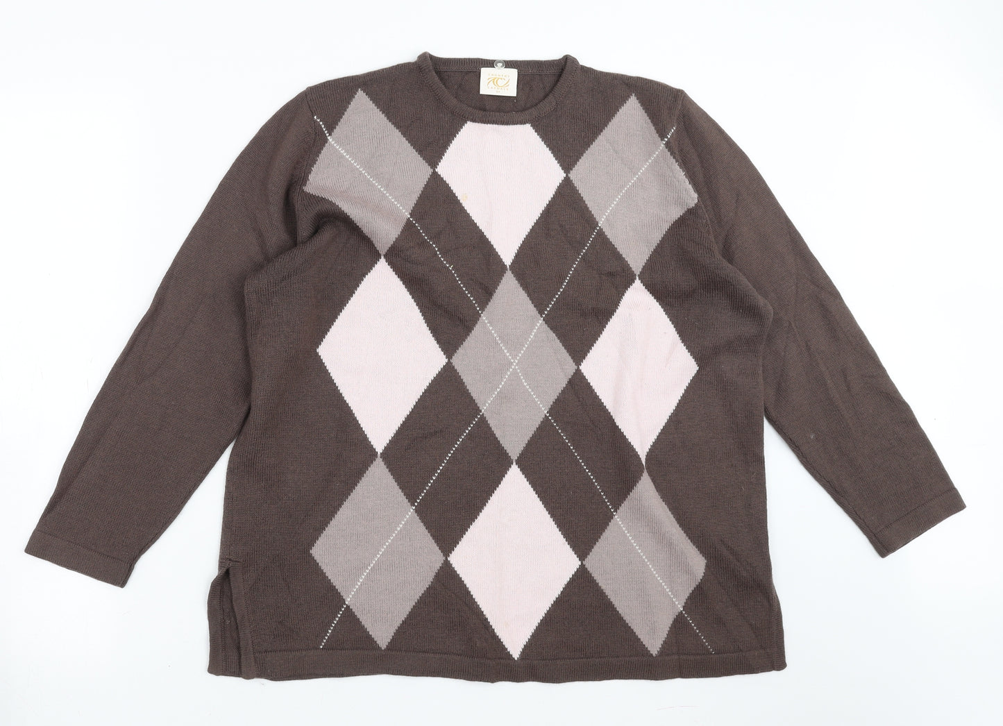 Country Casuals Womens Brown Argyle/Diamond  Pullover Jumper Size L