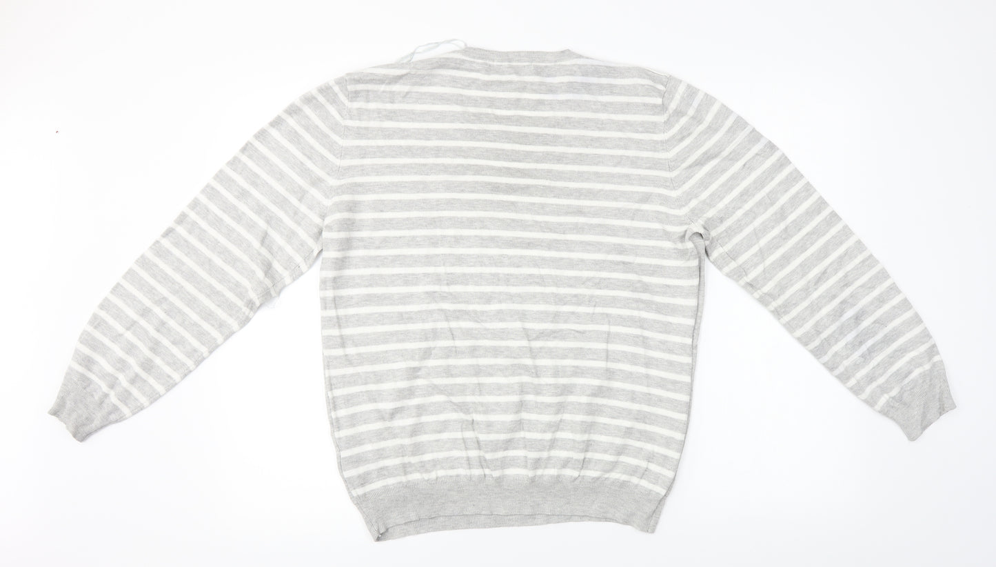 Preworn  Womens Grey Striped  Pullover Jumper Size XL