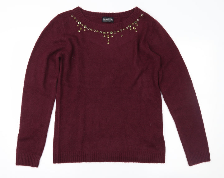 Laura Scott Womens Red Pullover Jumper Size 16