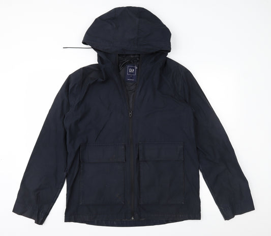 Front view of Gap men’s blue anorak jacket, size S