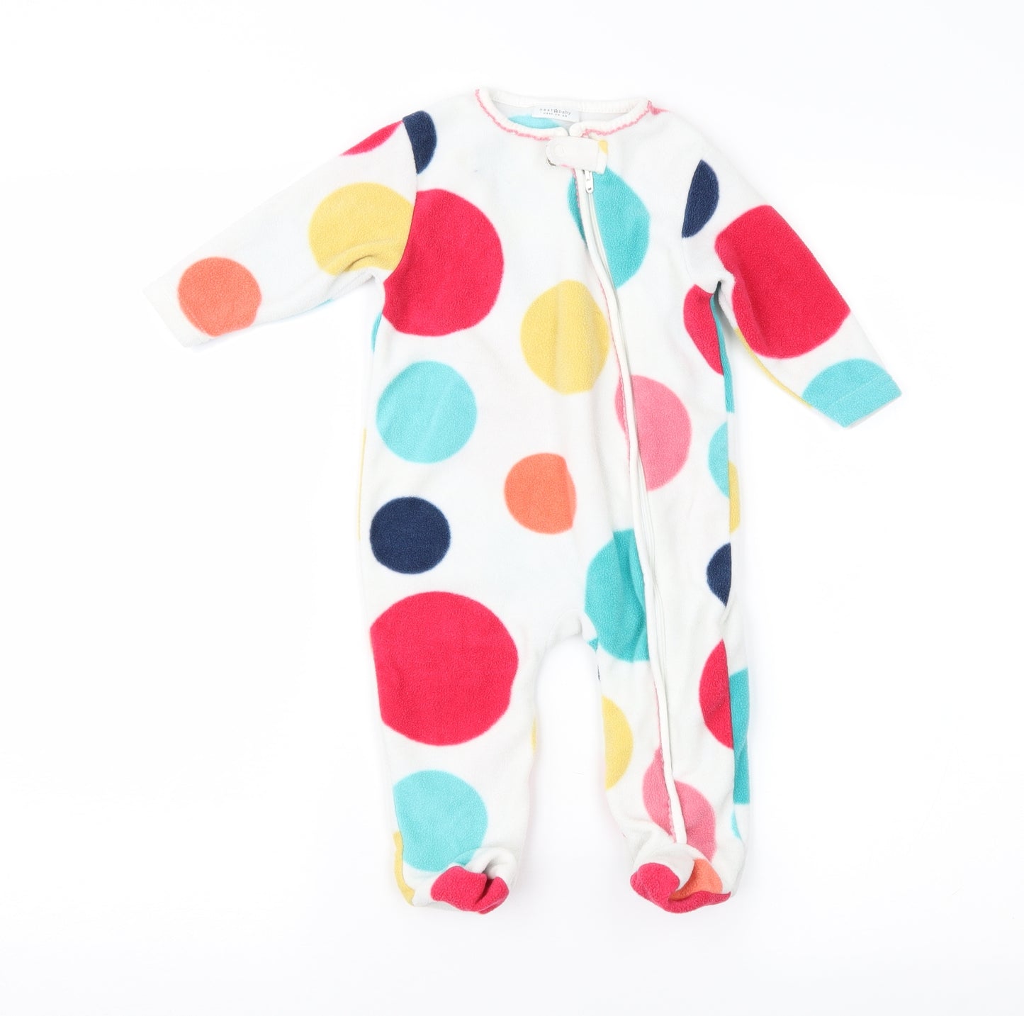 NEXT Baby Multicoloured Polka Dot Fleece Babygrow One-Piece Size 6-9 Months