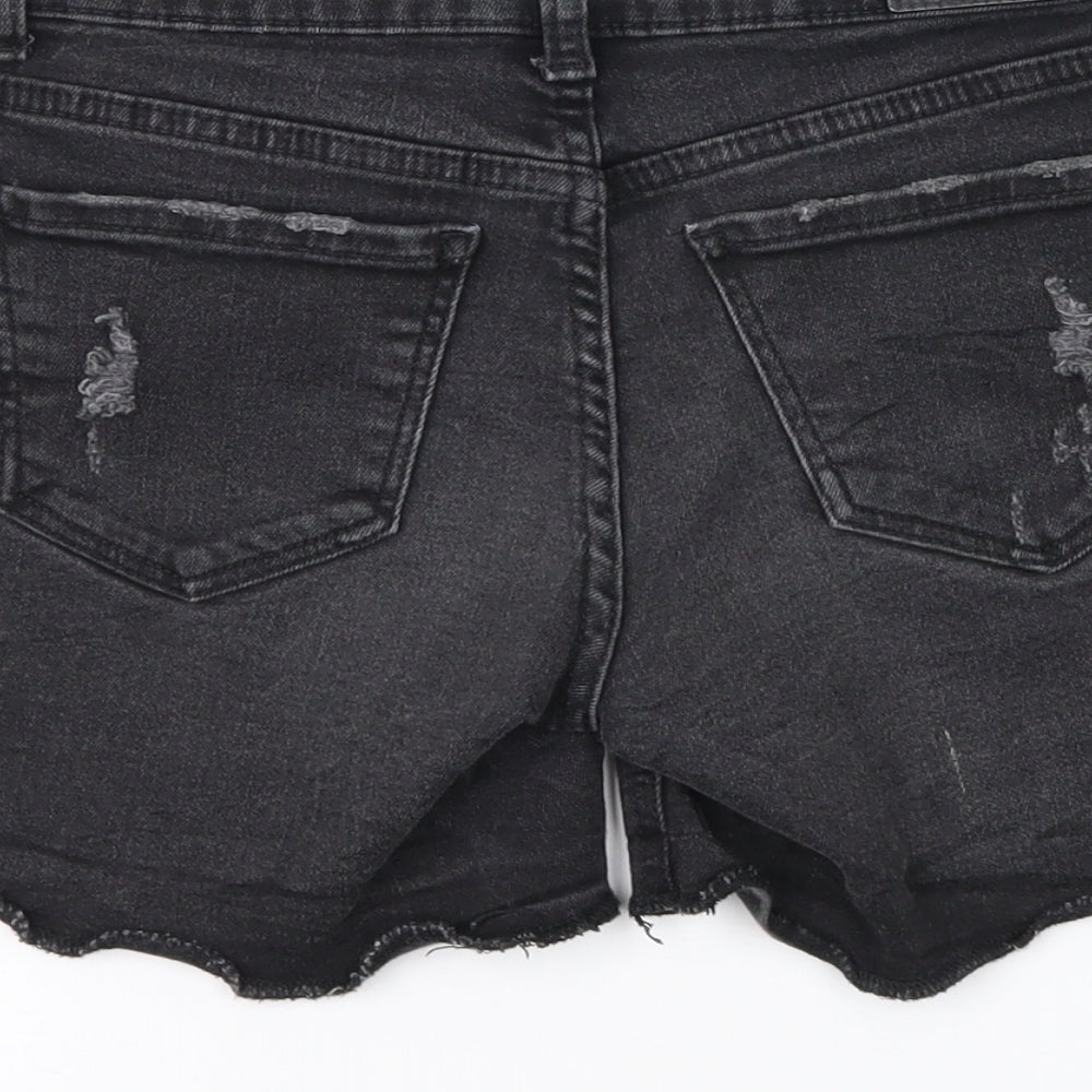 Bershka Womens Black  Denim Cut-Off Shorts Size 4 - distressed