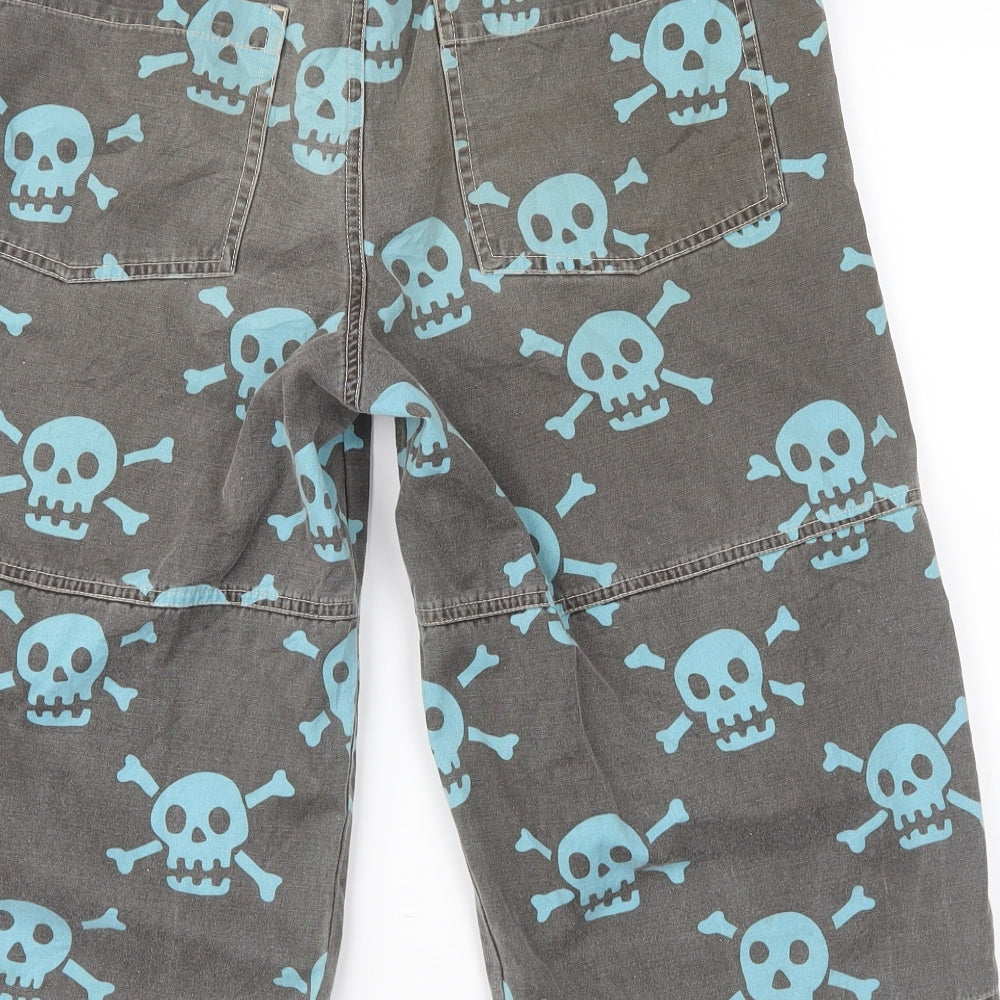 Boden Boys Grey Geometric Denim Cargo Shorts Size 14 Years - SKULL