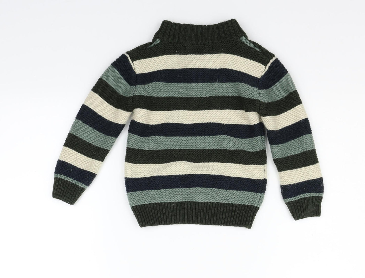 George Boys Green Striped  Pullover Jumper Size 4-5 Years