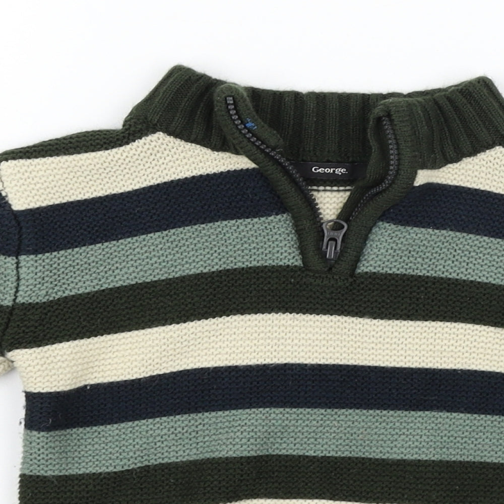 George Boys Green Striped  Pullover Jumper Size 4-5 Years