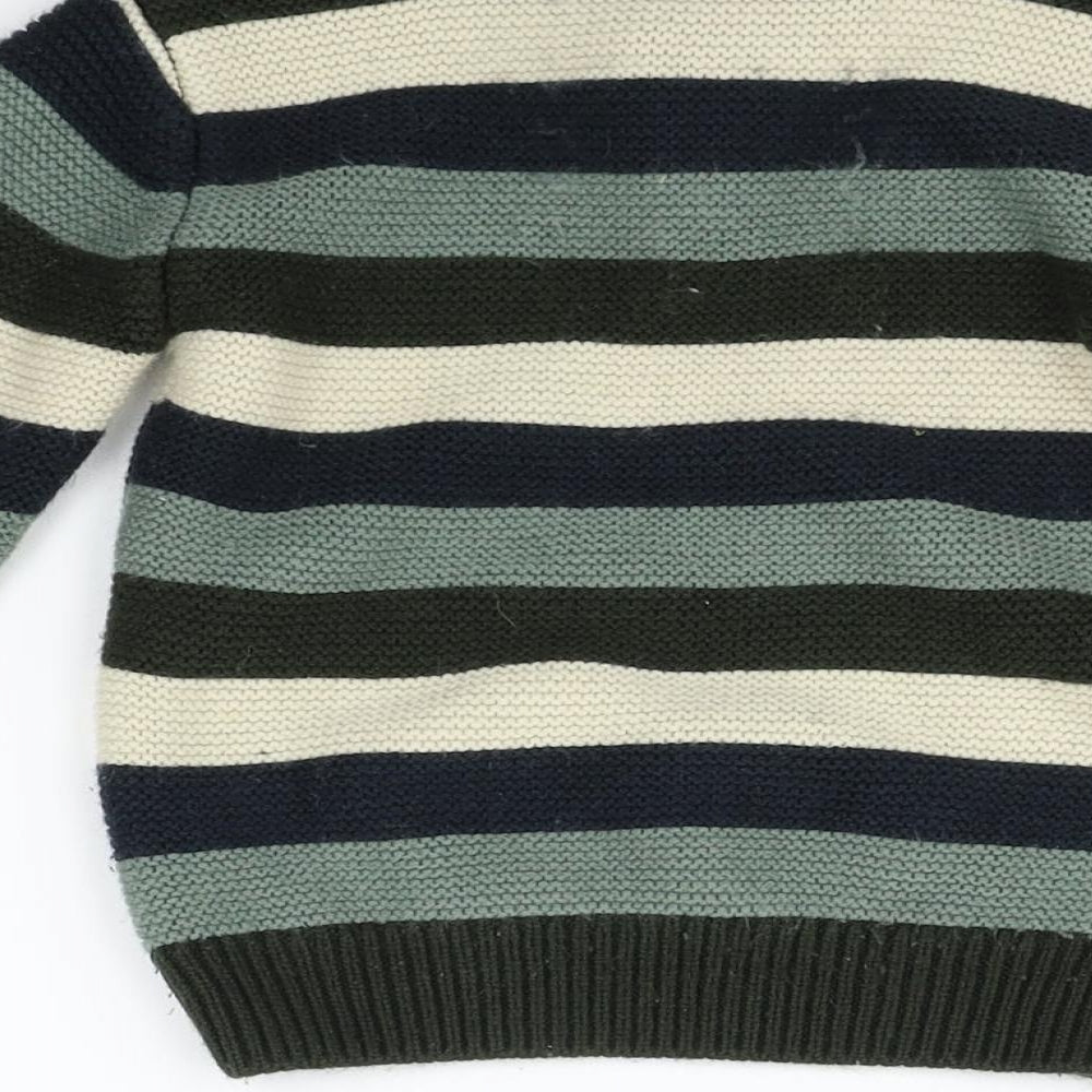George Boys Green Striped  Pullover Jumper Size 4-5 Years