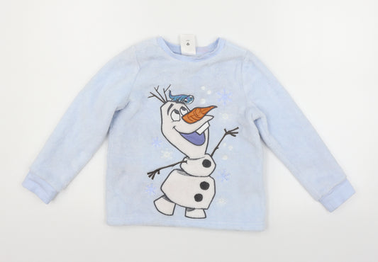 Front view of Disney girls’ blue solid top pyjama top, size 5-6, years - snow man