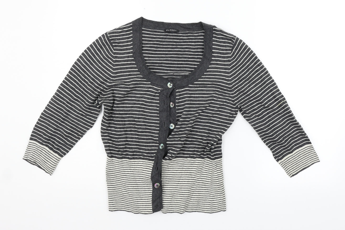 PLANET Womens Grey Striped  Cardigan Jumper Size M
