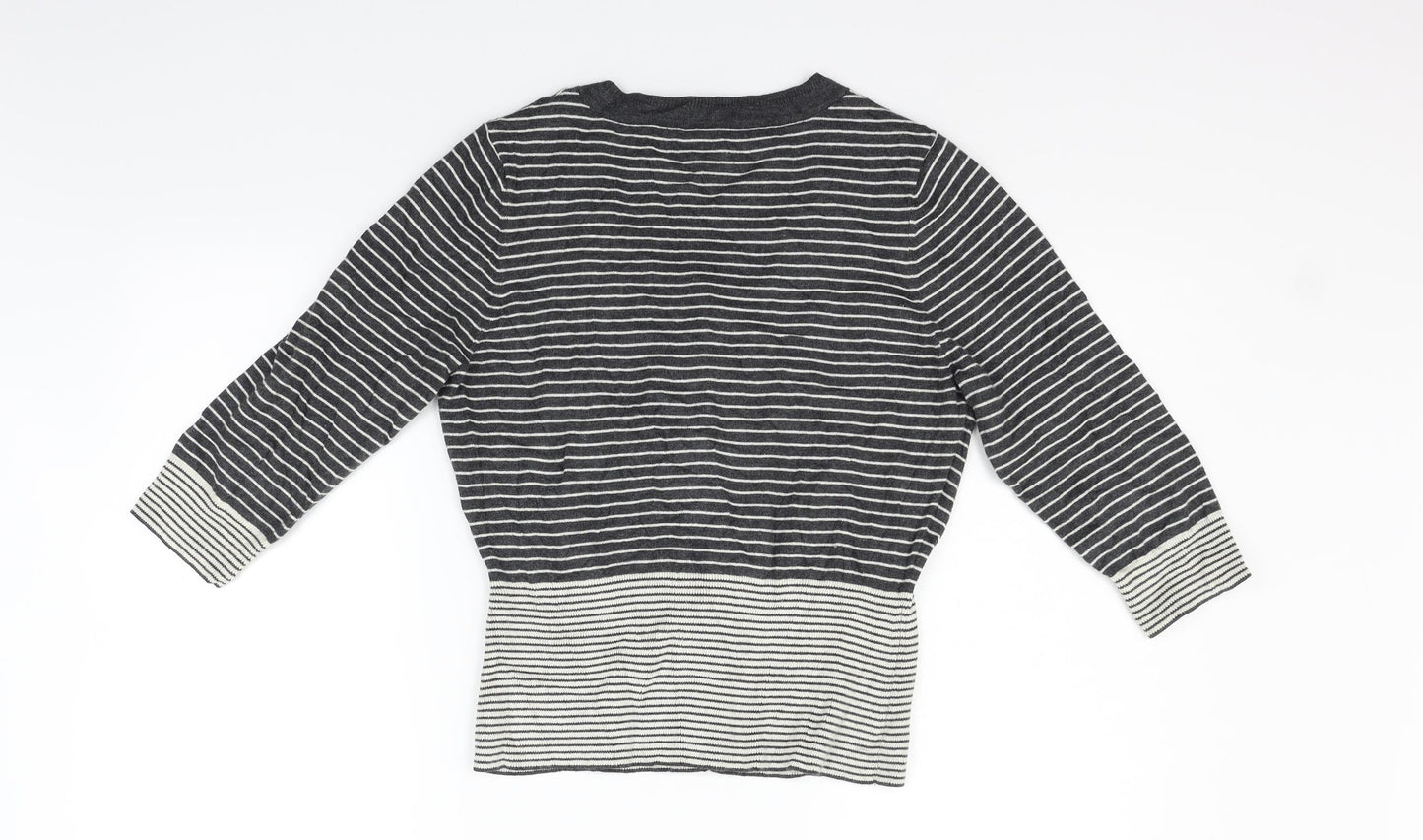 PLANET Womens Grey Striped  Cardigan Jumper Size M