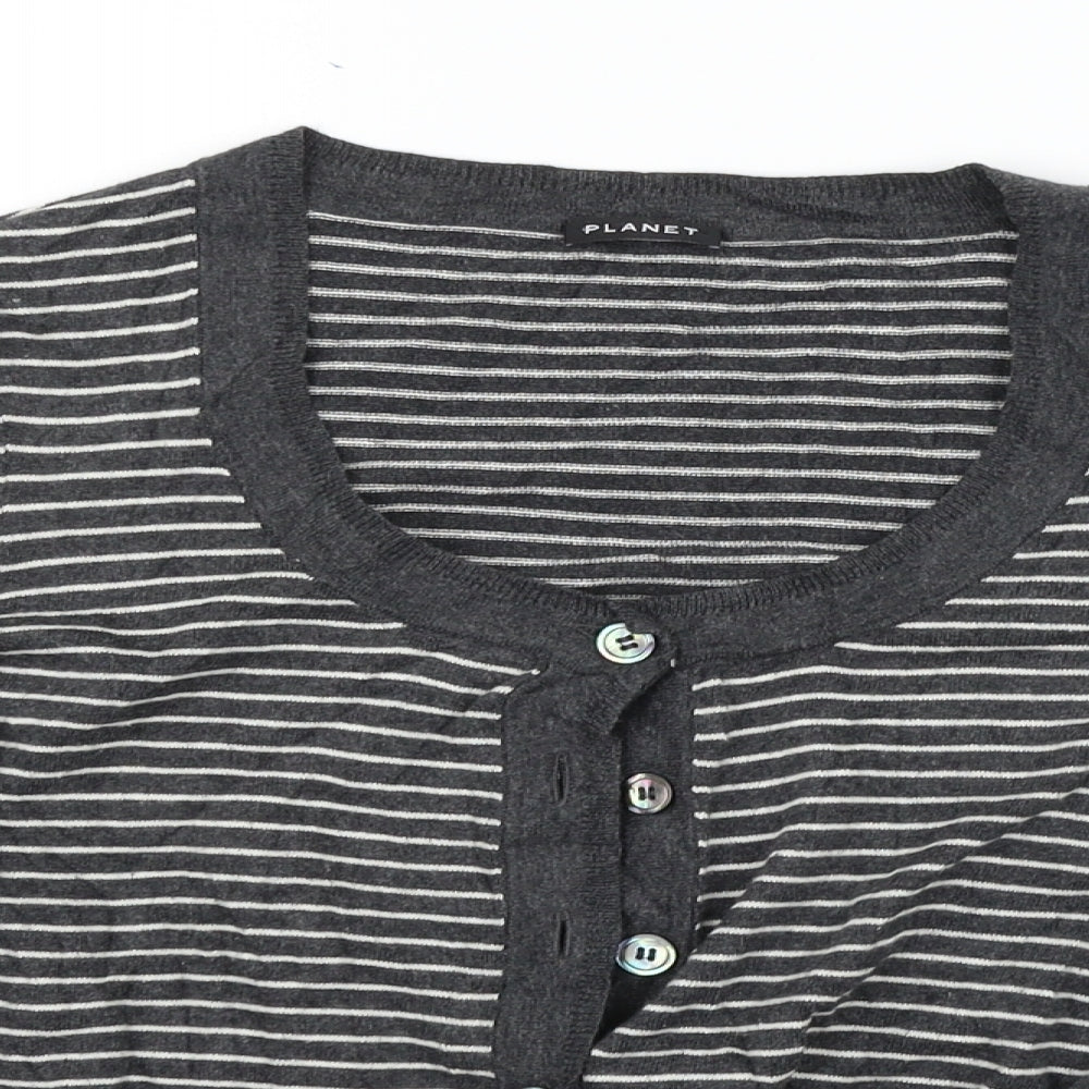 PLANET Womens Grey Striped  Cardigan Jumper Size M
