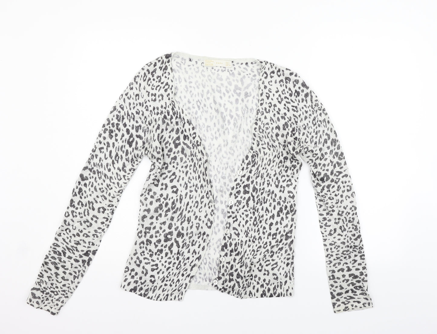 Zara Womens White Animal Print  Cardigan Jumper Size L