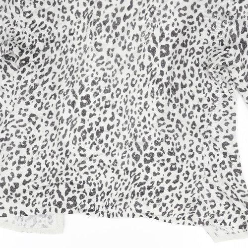 Zara Womens White Animal Print  Cardigan Jumper Size L
