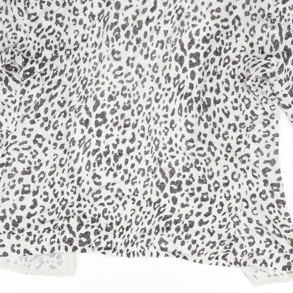 Zara Womens White Animal Print  Cardigan Jumper Size L