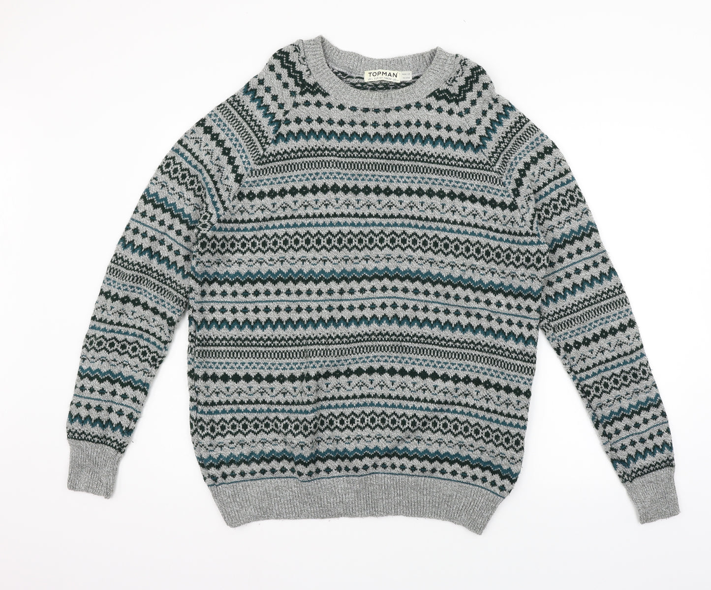 Topman Mens Grey Geometric  Pullover Jumper Size L