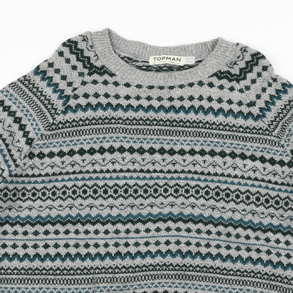 Topman Mens Grey Geometric  Pullover Jumper Size L