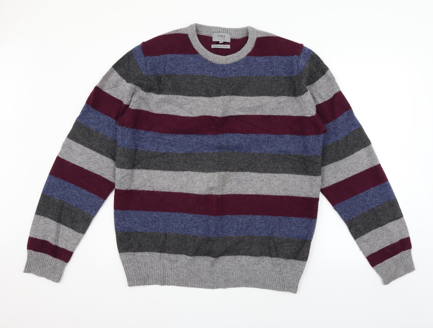 Marks and Spencer Mens Grey Striped  Pullover Jumper Size L