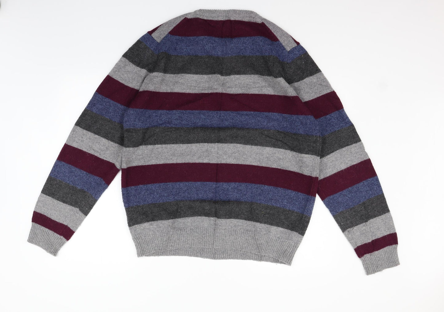 Marks and Spencer Mens Grey Striped  Pullover Jumper Size L