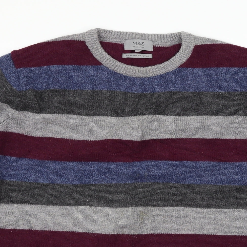 Marks and Spencer Mens Grey Striped  Pullover Jumper Size L