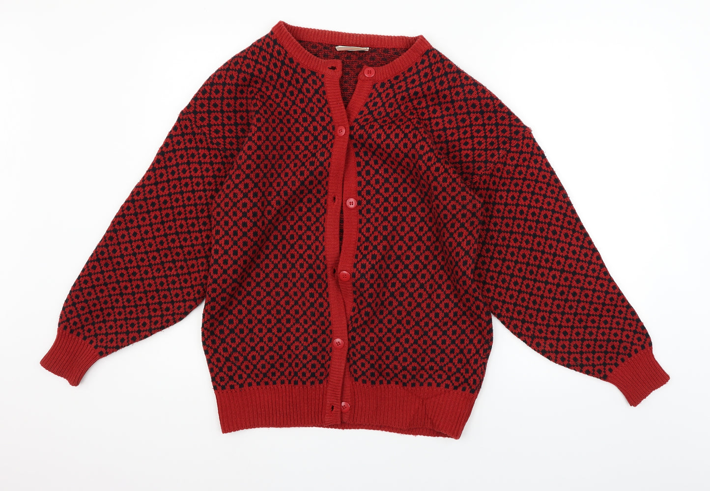 fun knitz Womens Red Geometric  Cardigan Jumper Size M