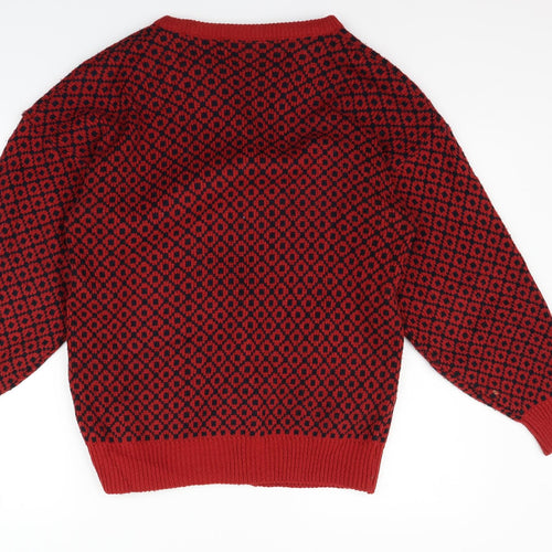 fun knitz Womens Red Geometric  Cardigan Jumper Size M