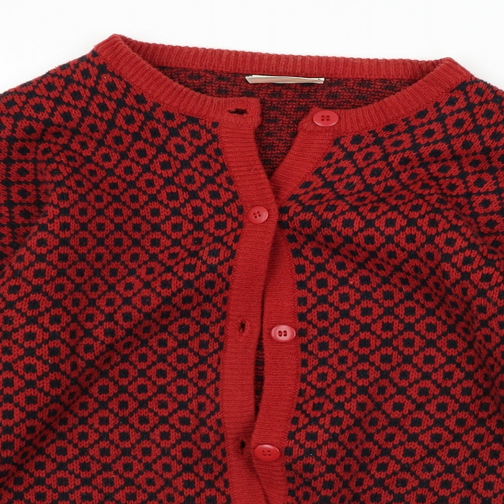 fun knitz Womens Red Geometric  Cardigan Jumper Size M