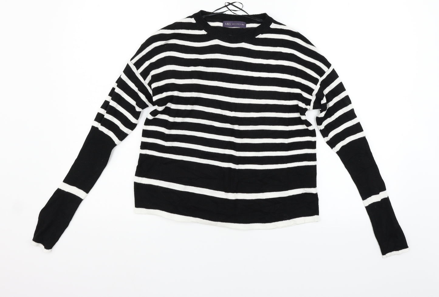 Marks and Spencer Womens Black Striped  Pullover Jumper Size 8