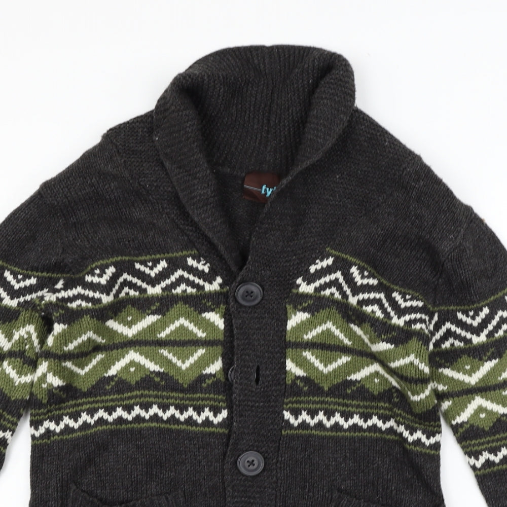 FYI Womens Grey Geometric  Cardigan Jumper Size L