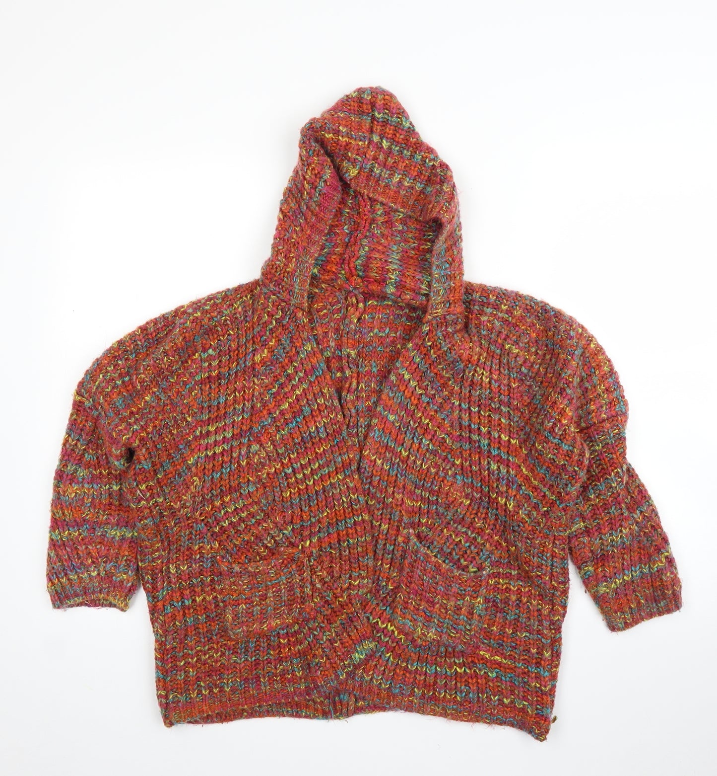 Preworn Womens Orange   Cardigan Jumper Size M  - Handmade