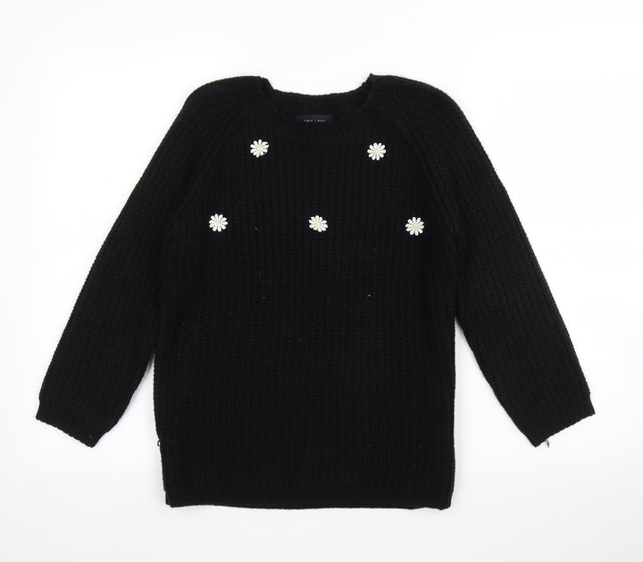 New Look Womens Black Floral Pullover Jumper Size 10