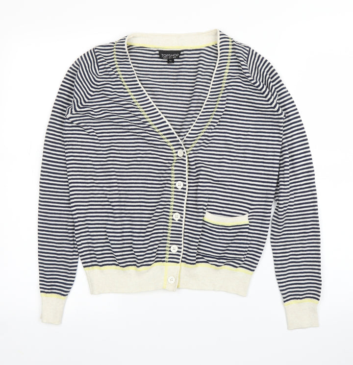 Topshop Womens Blue Striped Cardigan Jumper Size 6