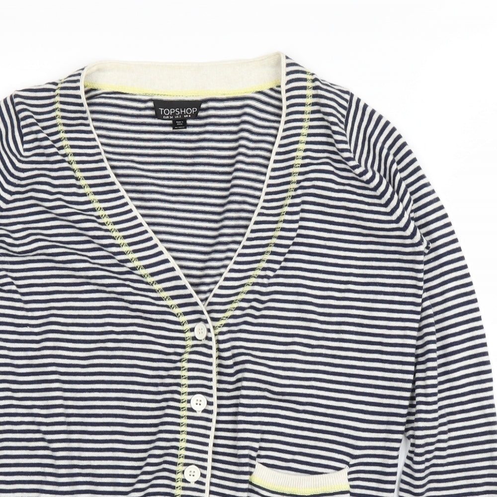 Topshop Womens Blue Striped  Cardigan Jumper Size 6