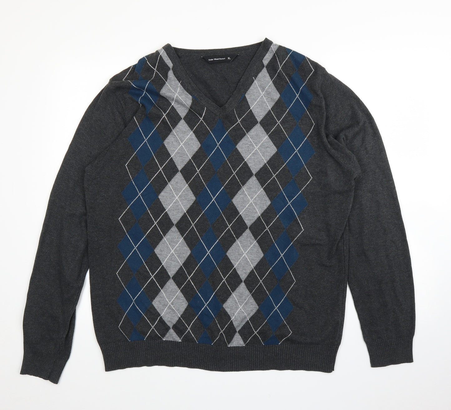 Primark Mens Grey Argyle/Diamond  Pullover Jumper Size XL