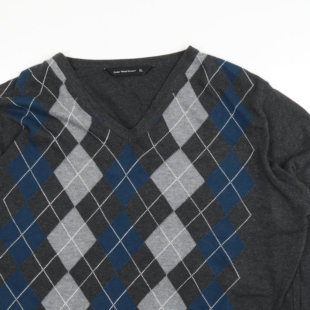 Primark Mens Grey Argyle/Diamond  Pullover Jumper Size XL