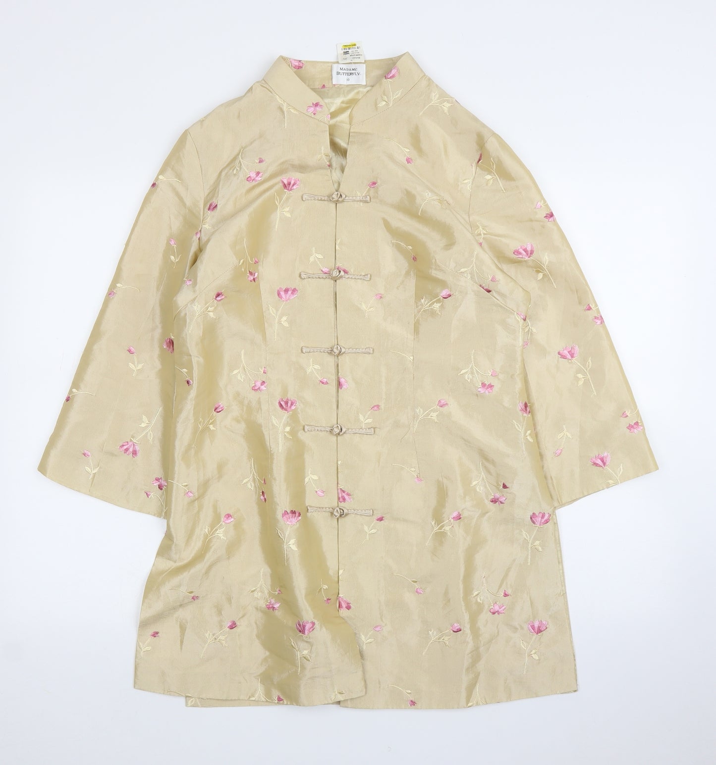 Madam Butterfly Womens Beige Floral  Cardigan Jumper Size 10  - Asian tunic