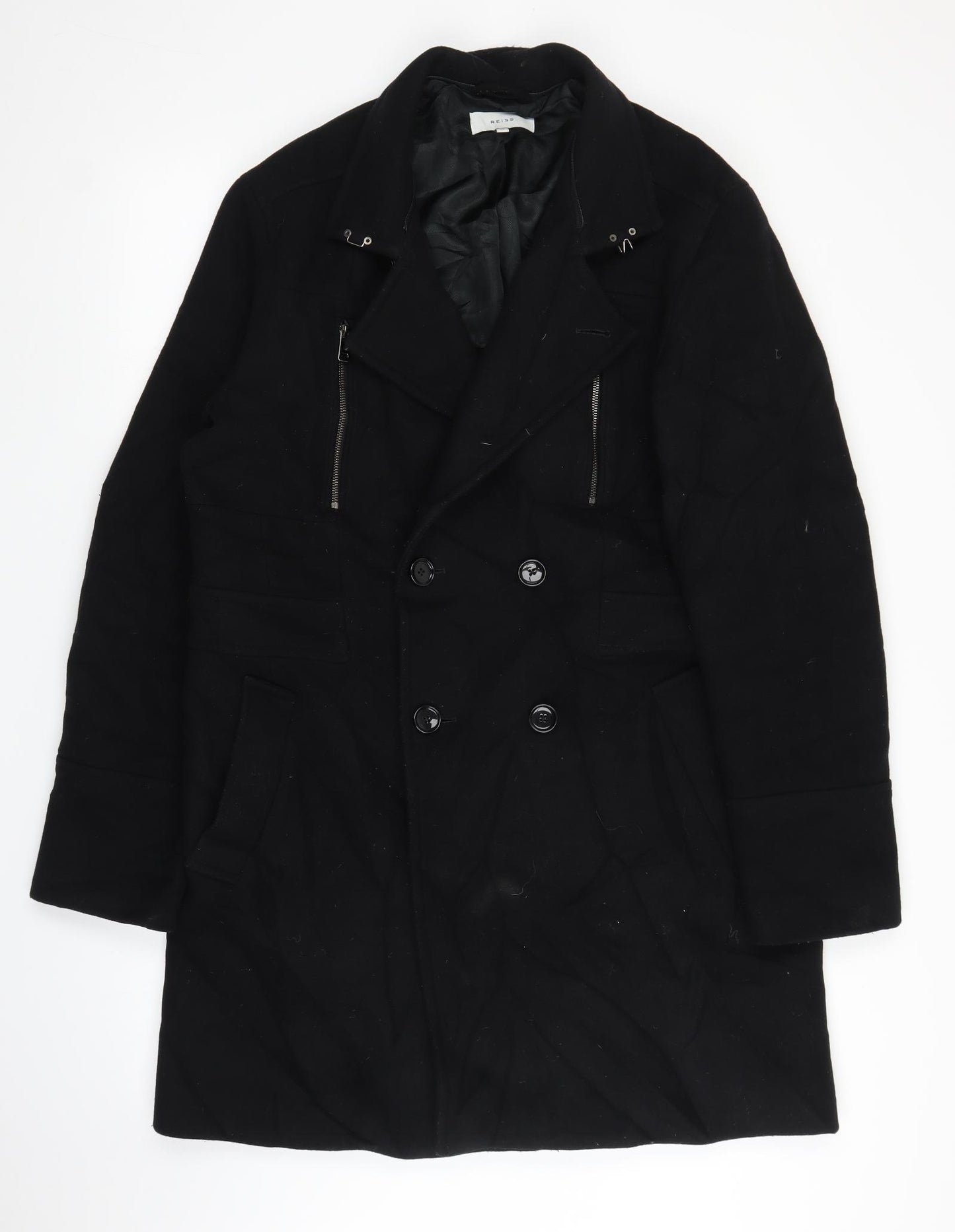Reiss Mens Black   Pea Coat Coat Size XL