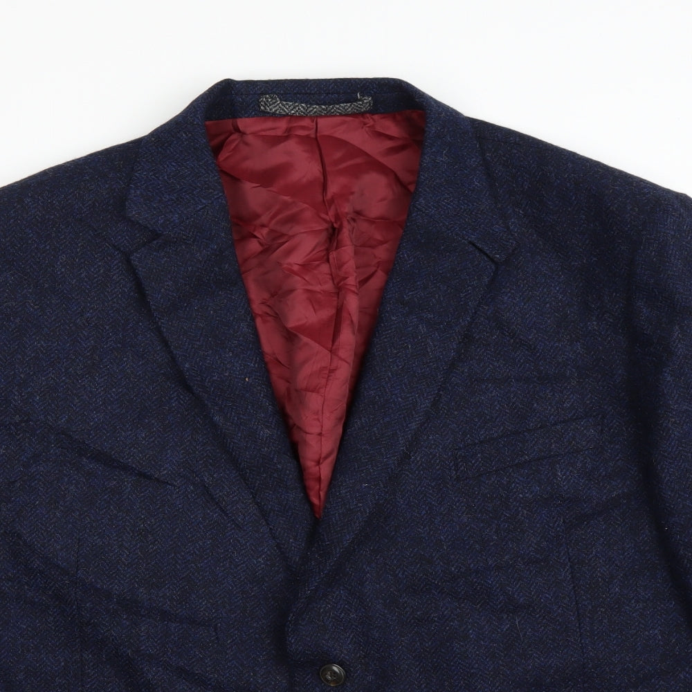 M&S Mens Blue Herringbone  Jacket Suit Jacket Size 48