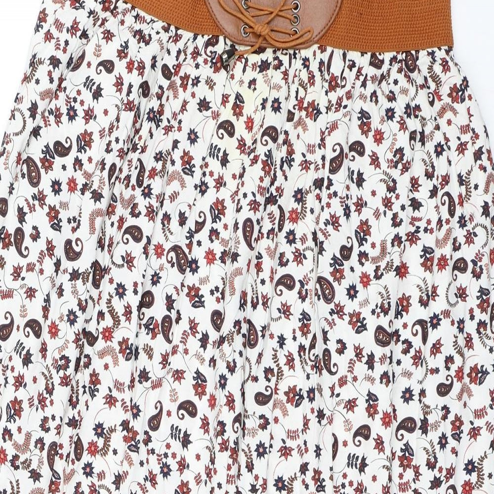 Peacocks Womens White Floral  Flare Skirt Size 14