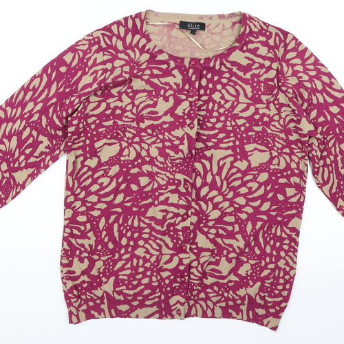 elite Womens Pink Floral  Basic Button-Up Size L