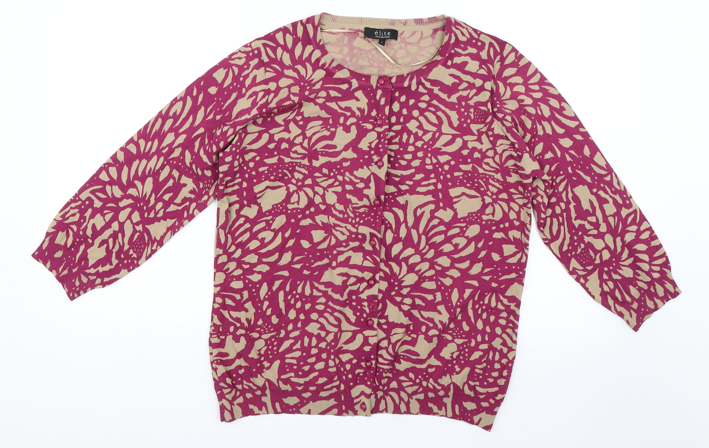 elite Womens Pink Floral  Basic Button-Up Size L