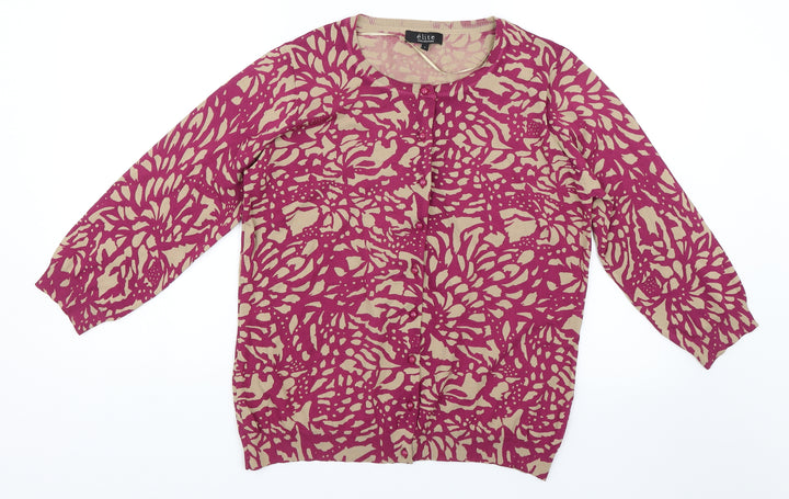 elite Womens Pink Floral  Basic Button-Up Size L