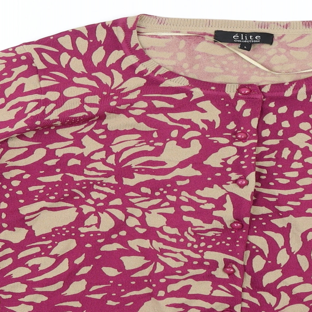 elite Womens Pink Floral  Basic Button-Up Size L