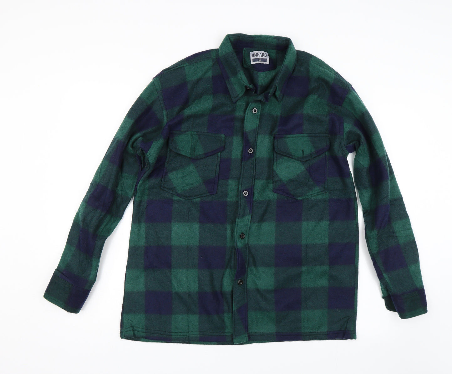 AMPARO Mens Green Plaid   Button-Up Size M