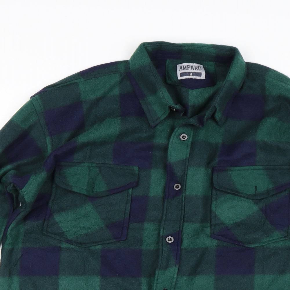 AMPARO Mens Green Plaid   Button-Up Size M